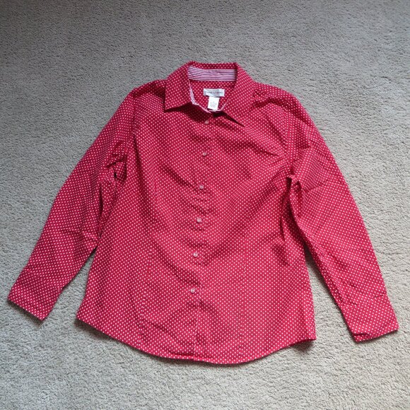 Drappers and Samons Shirt Size M Red/White Polka Dot Button Down Long Sleeves - Picture 3 of 7